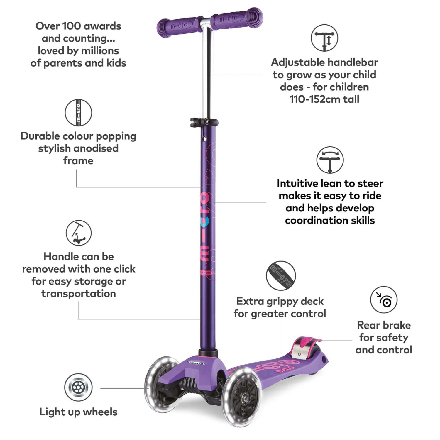 Maxi Micro Deluxe LED Scooter - Purple - Image 3