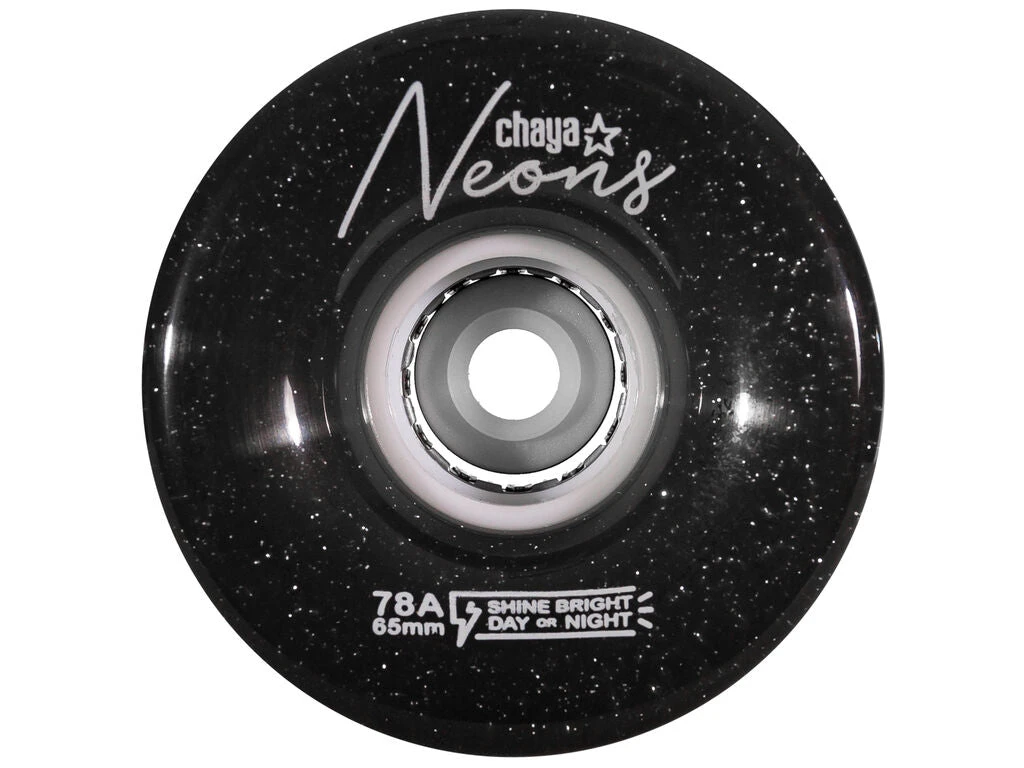 Chaya Neons LED Light Up Roller Skate Wheels Black 65mm 78a - 4 Pack