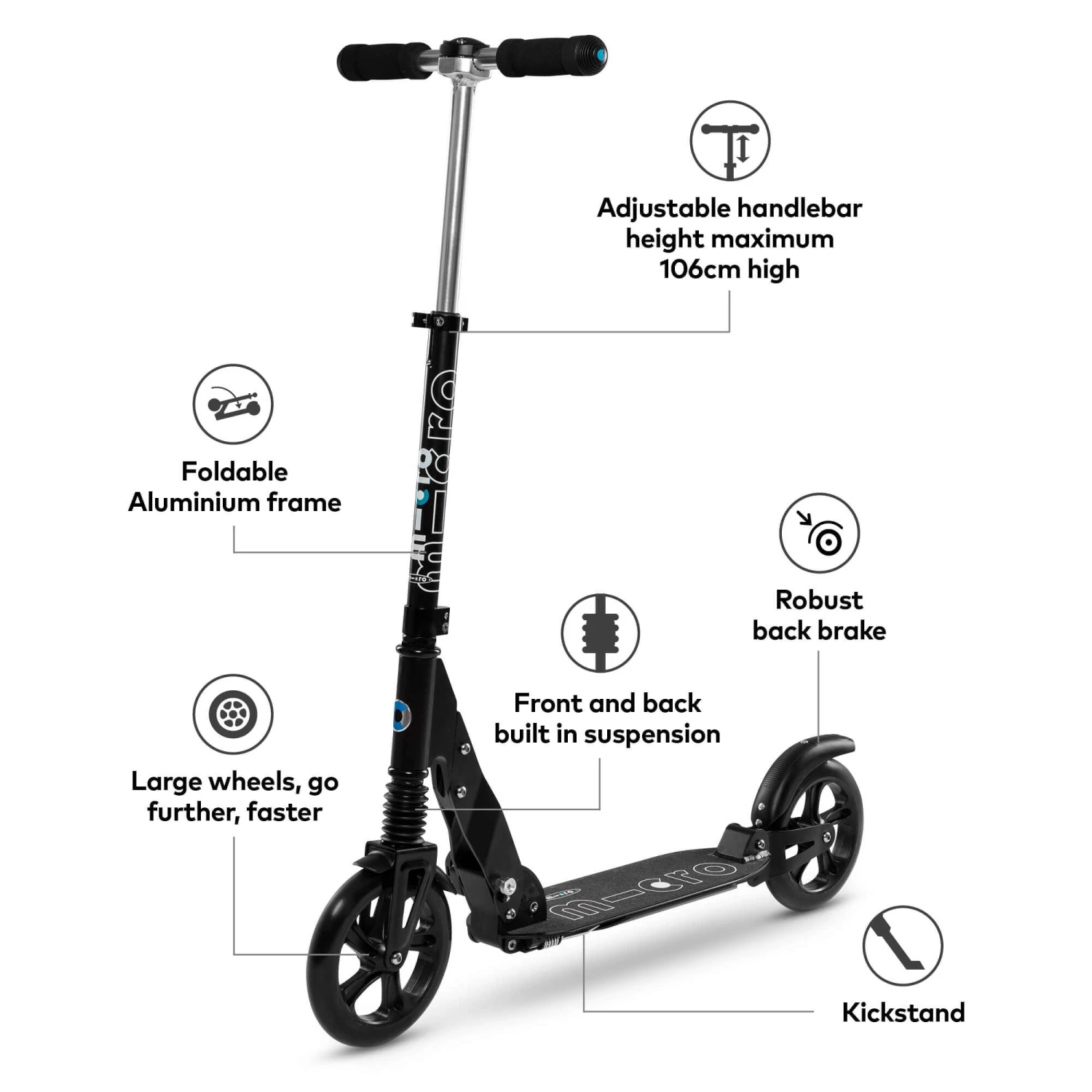 Micro Suspension Scooter - Black - Image 3